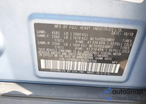 2011 Subaru Outback 2.5I Premium из США, поврежденный, VIN 4S4BRBCC9B3360266